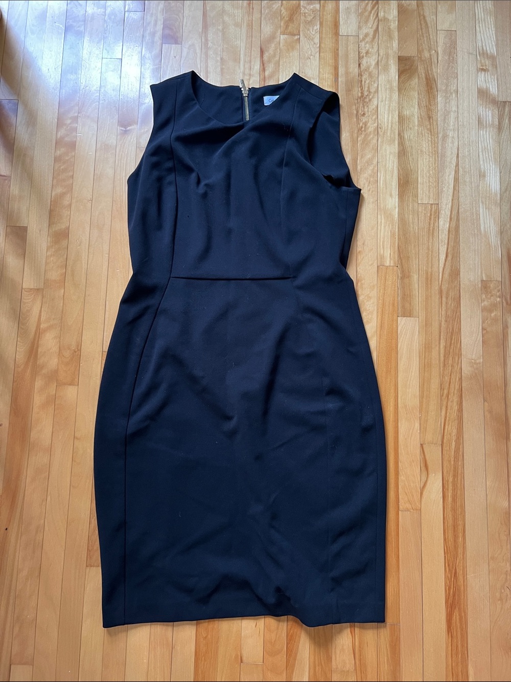 Calvin Klein Black Sleeveless Midi Sheath Dress with Back Zip